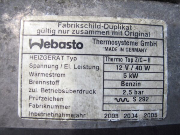 WEBASTO OGRZEWANIE VW PHAETON 6.0 W12 3D0815005L