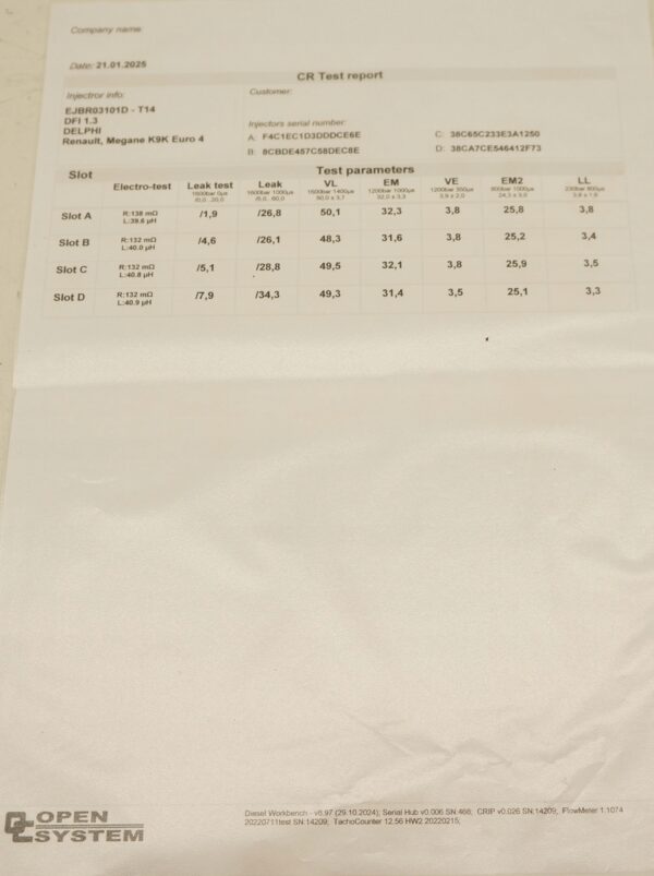 WTRYSKIWACZ WTRYSK RENAULT MEGANE DACIA DUSTER 1.5 DCI EJBR03101D WYKRES