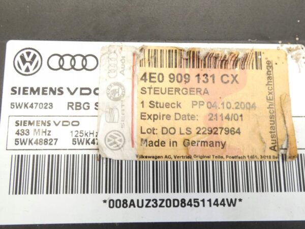 18110936325-6968ea06d6f37 Moduł KESSY Audi A8 S8 D3 4E 5WK48827 4E0909131CX