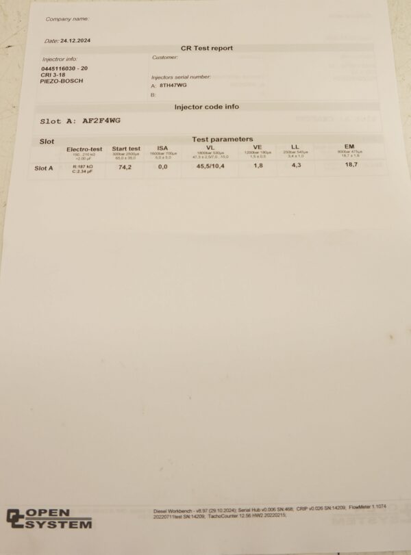 WTRYSKIWACZ WTRYSK GOLF A4 B8 PASSAT 2.0TDI 03L130277 0445116030 WYKRES