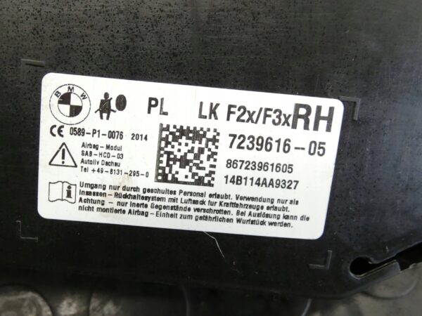 Poduszka powietrzna fotela PRAWY PRZÓD BMW 3 F30 F35 F31 7239616 AIRBAG